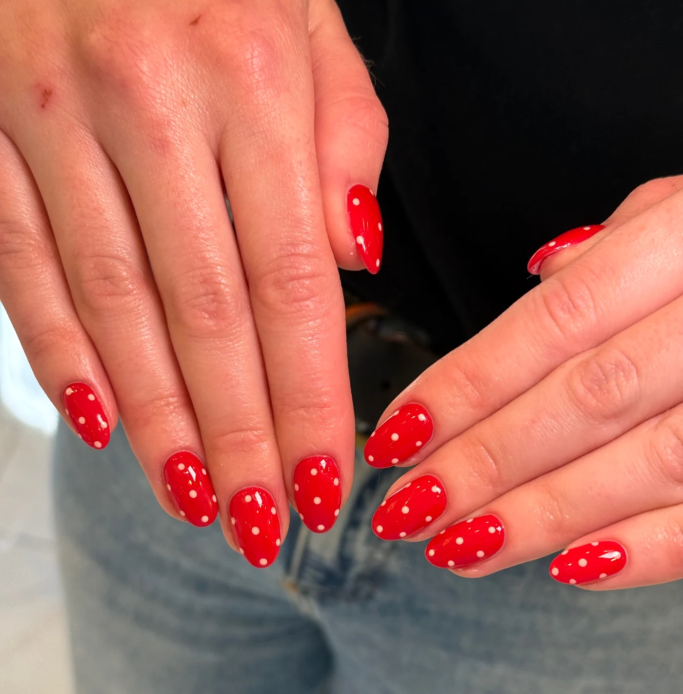 ANDO Salon client work: Red Polka Dot Nails
